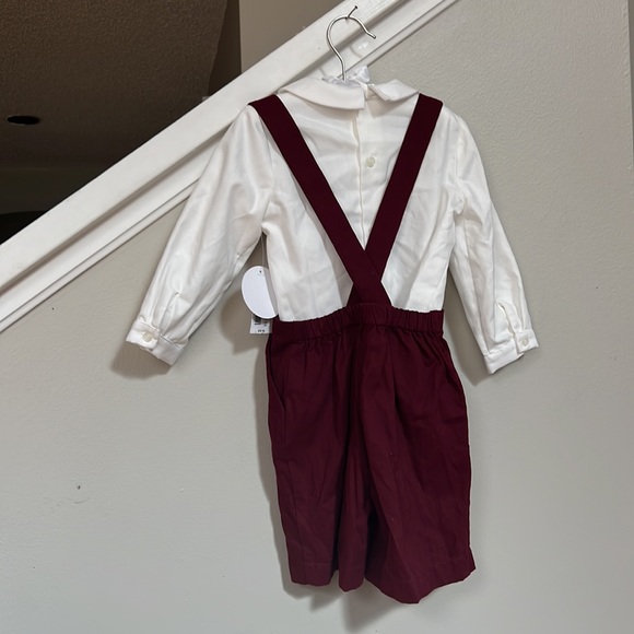 Edgehill Collection Peter Pan Collar Long Sleeve Top & Suspender Shortall Set - Picture 4 of 9